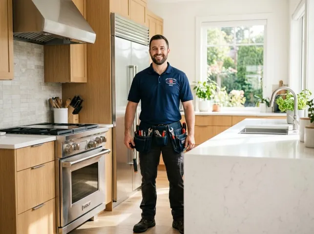 Appliance Repair Hero technician in a Bolinas, CA kitchen after an appliance repair