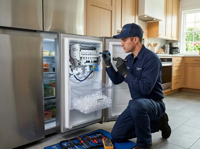 Appliance Repair Hero technician repairing a refrigerator ice maker in Bolinas, CA